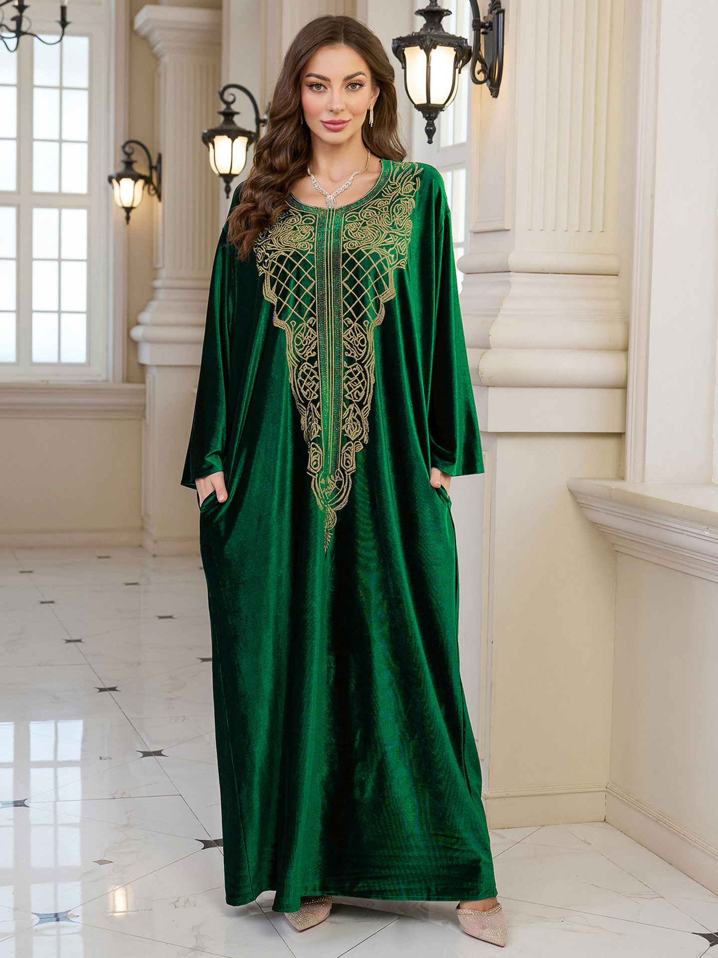 Elegant Embroidered Kaftan Dress Beach Bathing Suit Cover up Long Maxi Dress